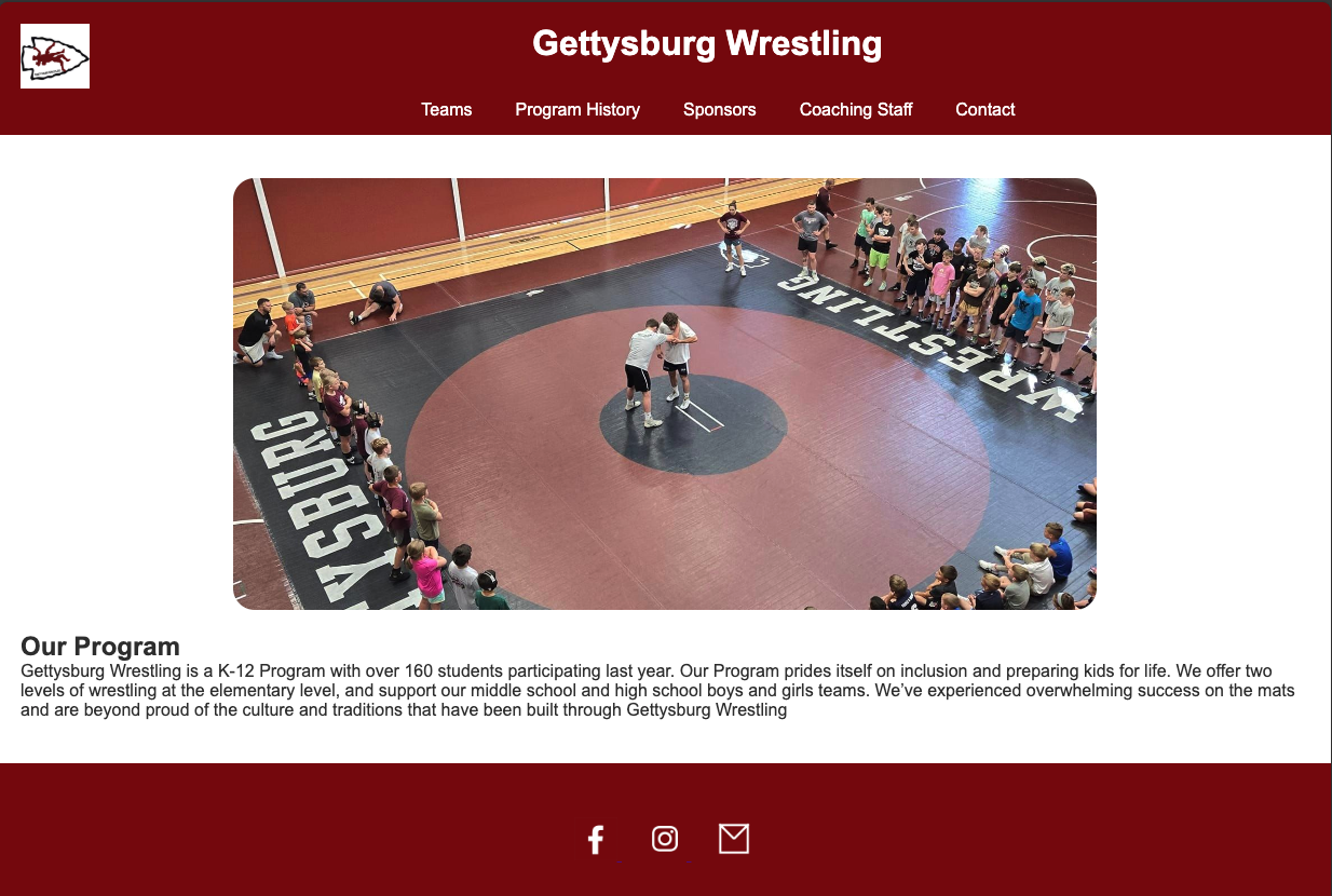 Gettysburg Wrestling website designed by Fortney Design Co